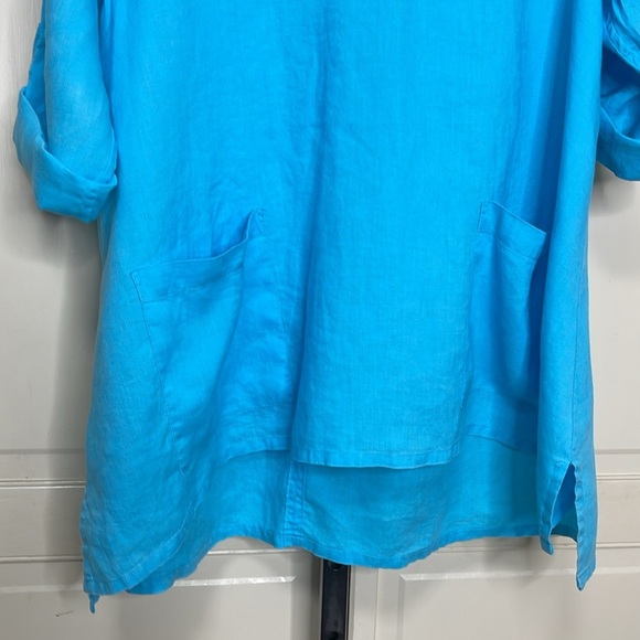 Ali Miles Womens LinenTunic Blouse 3/4 Sleeve Cowl Neck Blue Size XL Lagenlook - Picture 3 of 10